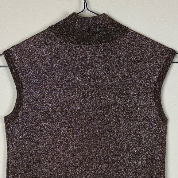 Coldwater Creek Brown/Gold Mock Turtle Neck Sparkly Sleeveless Tank; Size Small - Picture 6 of 9